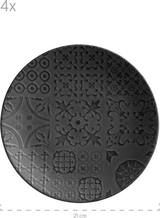 Сервіз для 4 осіб MÄSER Serie Tiles Vintage в мавританському стилі, 12 предметів, чорний керамічний посуд