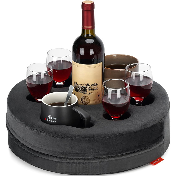 Couch Drink Holder, Sofa Drink Holder, Removable and Washable Velvet Cup Cozy Pillow Cushion Lap Tray with Coffee Cup Holder for Home, Car, Bathroom, Park, Travel, Indoor, Outdoor – Grey
