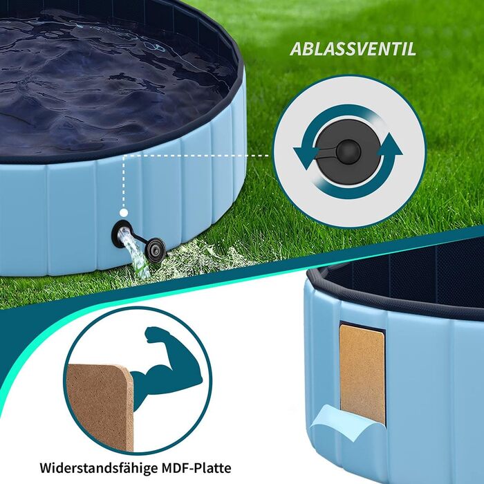 TOSANEO Dog Pool Swimming Pool Splash Pool Bathtub Dog Bathtub Swimming Pool for Dogs and Cats Space-Saving Foldable Blue Ø 160cm x H 30cm