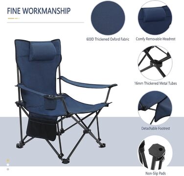 Набір кемпінгових стільців WOLTU 2 шт. з підставкою для ніг, блакитний - пляжний, рибальський, складаний стілець з підсклянником та сумкою для зберігання