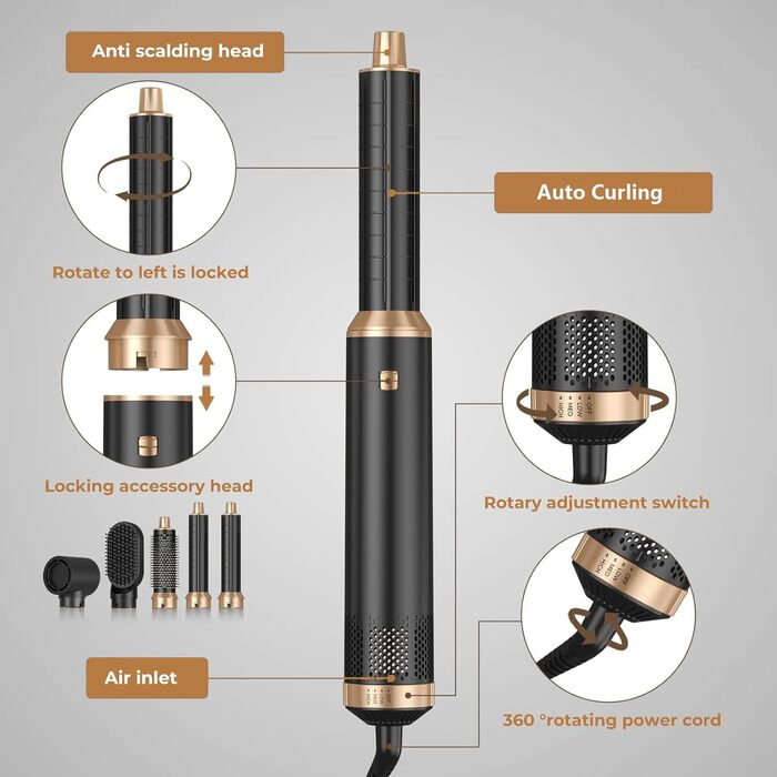 Набір для укладки волосся Souvik: щітка-фен, плойка, об'єм, сушка. Чорний