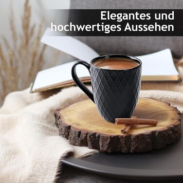 MIAMI – 6 x 400 ml – Coffee Cup Set/Mugs – Modern Matte Ceramic Cup – Large Coffee Cup – Palmanova Collection (Black)