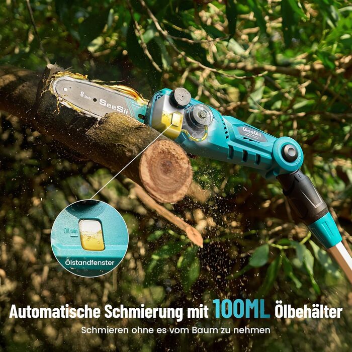 SEESII Безщіткова міні-пилка 6 дюймів, ручна акумуляторна пилка з 2 * 4000 mAh акумуляторами, одноручна пилка з автоматичним змащенням, сумісна з акумулятором Makita 18V, електрична пилка для дерева, гілок 6 дюймів Безщіткова (8&10 дюймовий високий за