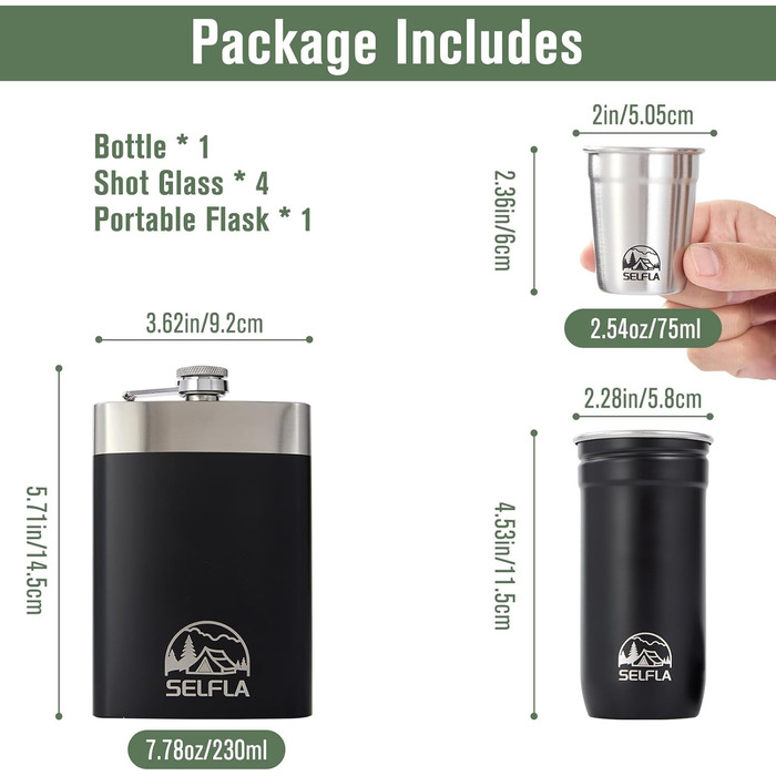 Набір стаканів з нержавіючої сталі SELFLA – стакани та пляшка для кемпінгу, подорожей, альпінізму та пригод – легкі, міцні, легко миються