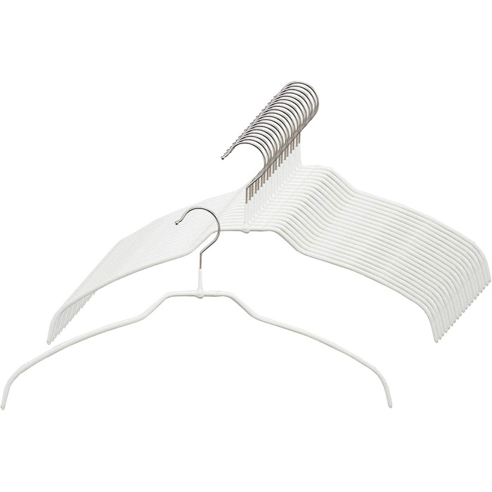 MAWA Clothes Hangers Light, Set of 20 space-saving (50%) and non-slip hangers, ideal for shirts and blouses, with a 360° rotatable hook and non-slip coating, 42 cm, White