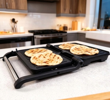 Контактний гриль Kalorik 1200 Вт, сріблястий, з розкриттям на 180°