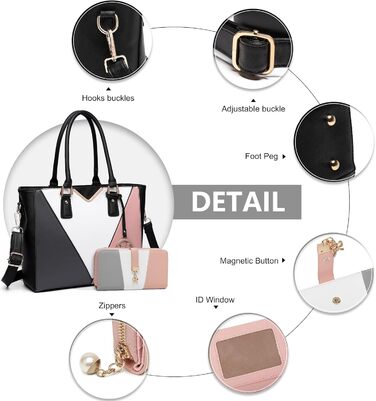 Сумка жіноча Lulu Daen середнього розміру з PU шкіри, комплект 2 в 1, нюдовий колір - для роботи, подорожей, бізнесу