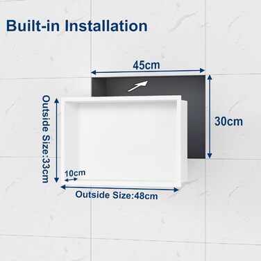 Neodrain Corner Shower Tray Stainless Steel Shower Tray Single Shelf Storage for Bathroom Brushed (White, 45 x 30 cm)