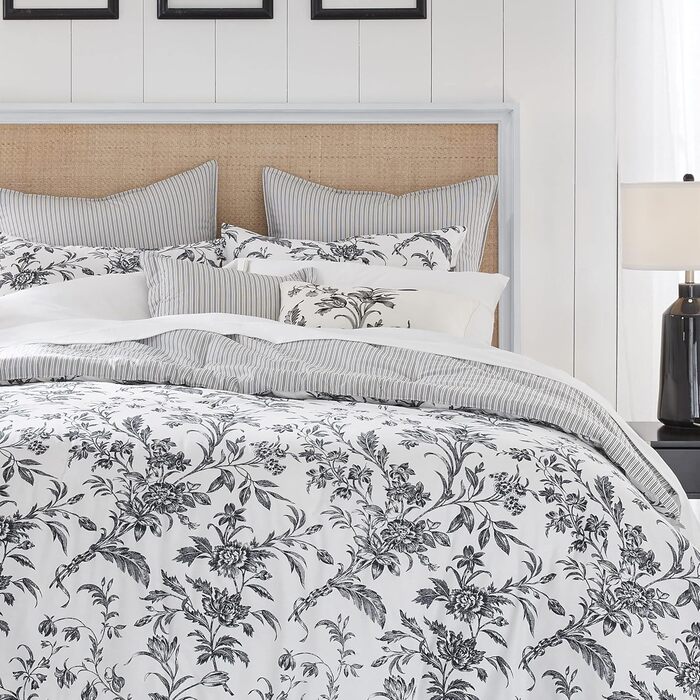 Комплект постільної білизни Laura Ashley Kingsize: двостороння бавовняна постіль з наволочками (Queen, Amberley Black/White)