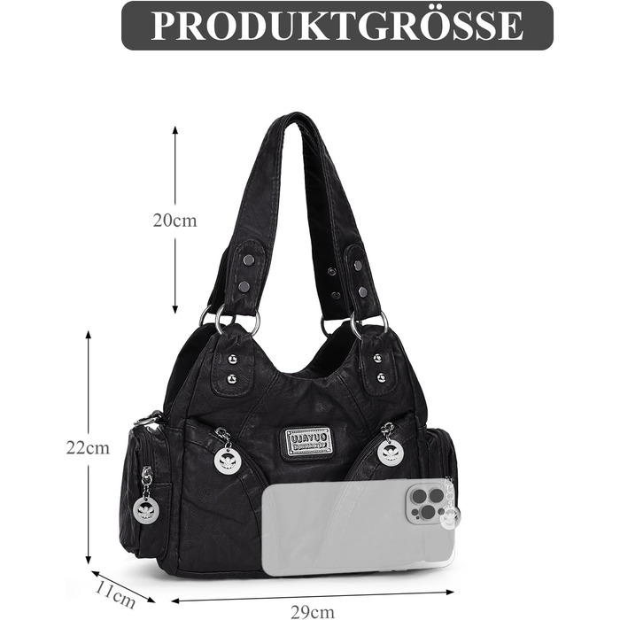 Сумка жіноча TIAASTAP Klein City Bag вінтаж чорна шкіряна через плече Hobo Bag з багатьма відділеннями
