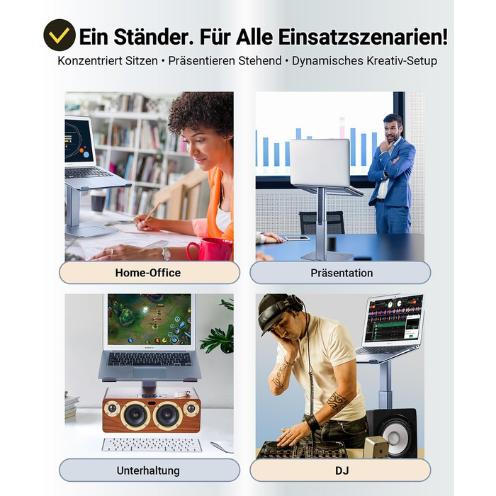 Регульований підставка для ноутбука: для офісу, дому, DJ-контролера. Підходить для MacBook та ноутбуків 13-16.5 дюймів. Сірий колір.