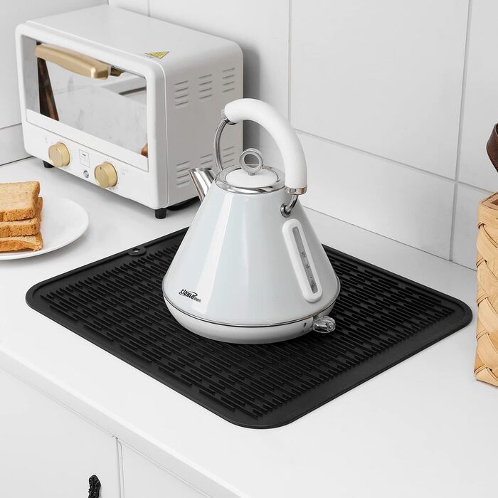 Силиконова килимок для сушіння посуду - килимок для посуду, BPA-free, стійкий до високих температур, неслизький, з щіткою (Чорний, 60 x 40 см)