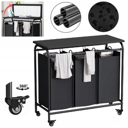 Великий кошик для прання на 3 секції з колесами, 135 л