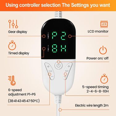 Електрична грілка з таймером 160x130 см | 6 температурних режимів, пульт керування, прання до 40°C, сірий колір