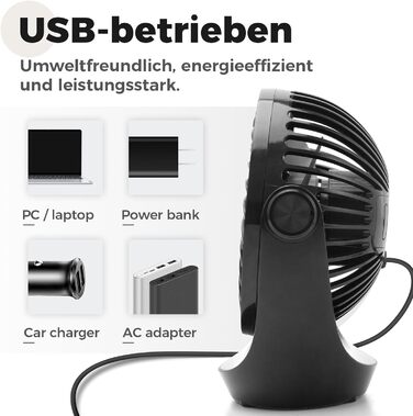 USB вентилятор OCOOPA: компактний настільний вентилятор з потужним потоком повітря та тихим режимом роботи. 3 швидкості, 360° обертання, портативний для офісу, дому та відпочинку на природі (чорний)