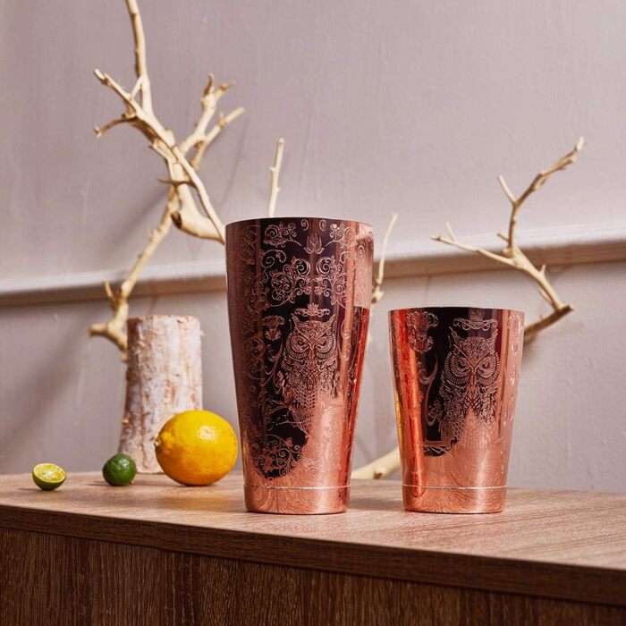 Sky Fish Cocktail Shaker Set, Etched Copper Cocktail Shaker Kit in Gift Box 7-Piece Set, Hand Wash, (Copper)