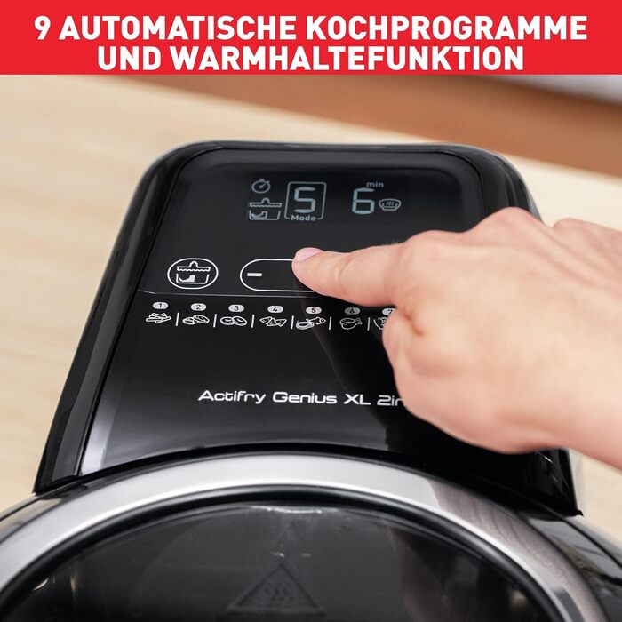 Аерофритюрниця Tefal ActiFry Genius XL 2в1, 1,7 кг, 9 програм, для 8 осіб, з мішалкою, без олії, чорна