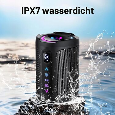 Bluetooth колонка з підсвіткою 2026 Musikbox: Портативна колонка Bluetooth 5.4, 15 Вт, Покращений бас, IPX7 водонепроникна, для подорожей, спорту, вечірок, велосипедів, Чорний