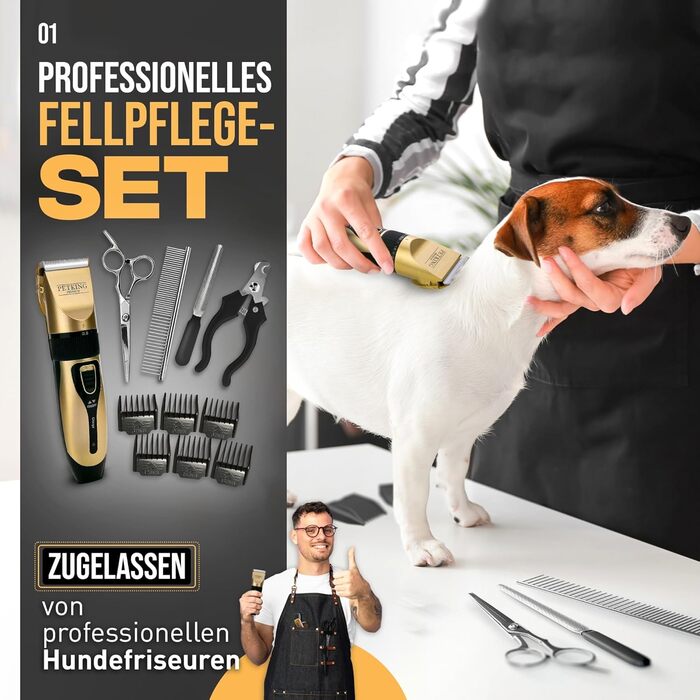 Набір для стрижки собак та котів: професійний триммер для густого хутра з низьким рівнем шуму, золотий