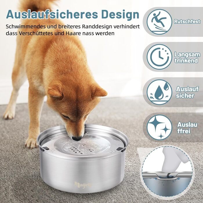 Нержавійна миска для води для собак без облизування, 1л, анти-облизування, неслизька, з захистом від протікання, для маленьких та середніх собак