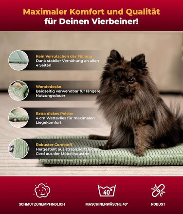 Килимок для собак HS-Hundebett® з флісу, XS (45x65 см) – двосторонній, миючий, теплий, комфортний, зелений, Made in Germany