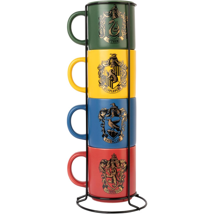 Grupo Erik Harry Potter Coffee Mug Set of 4 Hogwarts Houses - Ceramic Coffee Cups Gryffindor, Slytherin, Ravenclaw and Hufflepuff - Mug Set, each 300 ml