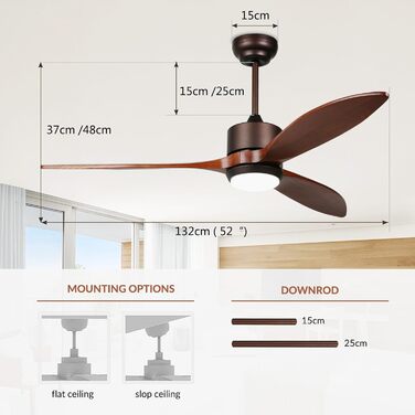 Стеляний вентилятор Reiga з дерев'яною обшивкою, 165 см, великий, DC-двигун, керування пультом та Smart Home, 6 швидкостей, колір дерево, для внутрішнього/зовнішнього використання, з підсвічуванням
