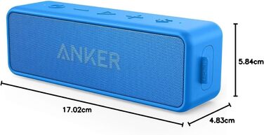 Портативна Bluetooth колонка Anker SoundCore 2, блакитна: потужний звук, глибокий бас, 24 год роботи, водонепроникність IPX7, сумісна з iPhone, Galaxy