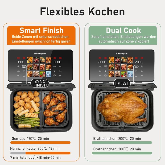 Аерофритюрниця Air Fryer 9L 2000W з двома камерами та холодними ручками, чорна (модель 905a)