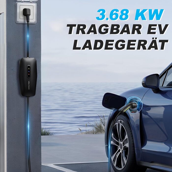 Кабель зарядний Type 2 Schuko 8м, 3.68кВт 16A для електромобіля (EV), водонепроникний IP65, сумісний з Tesla Model Y/3, Volvo XC60, VW ID.3/4