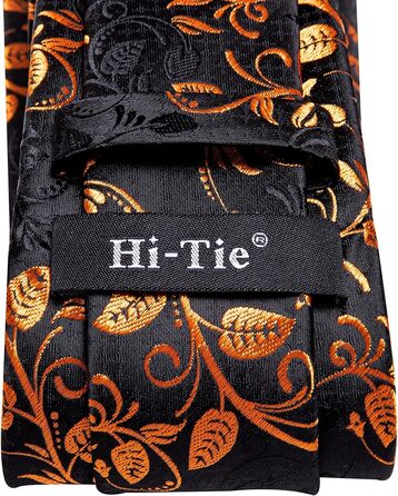 Чоловіча краватка Hi-Tie класична з краваткою, запонками та нагрудною хустинкою (чорно-помаранчева квітка)