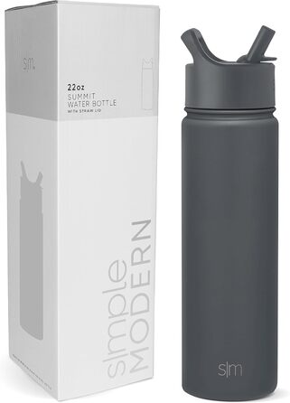 Simple Modern Trinkflasche mit Strohhalm und Chug-Deckel | Stainless Steel Insulated Water Bottle with Straw and Chug Lid for Sports, Gym | Summit | 950ml | Checkmate (651 ml, -Graphite)