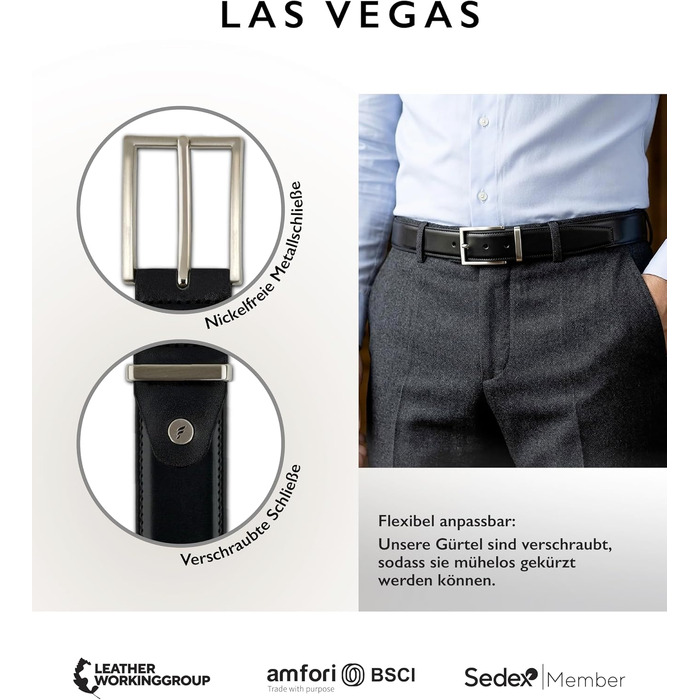 Чоловічий шкіряний ремінь FENIX LAS VEGAS з пряжкою, регульований, колір Jet Black, розмір 105