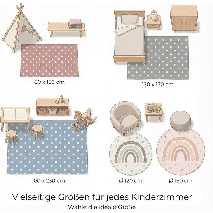 Дитячий килим Kinderteppich DOTS бежево-рожевий 80x150 см, Öko-Tex, для дівчаток, в дитячу кімнату