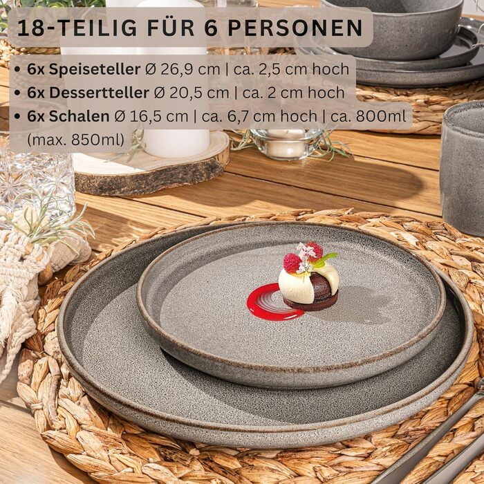 Набір посуду SÄNGER Tafelservice 24 елементи, 6 персон, Steingut (кераміка), 6 тарілок для їжі, 6 тарілок для десерту, 6 мисок для пасти, 6 мисок, колір мока, графіт, VALUE COLLECTION