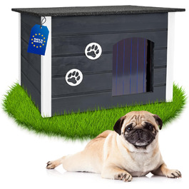 Будка для собак середнього розміру Outentin - тепла, ізольована, для вулиці, сіра, 76x60x60 см