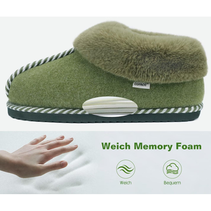 Жіночі халапи COFACE з піною Memory Foam, теплі фетрові сліпони для дому, розмір 36-43 (зелений, 42 EU)