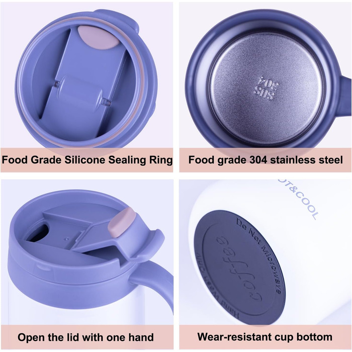 Термокружка з нержавіючої сталі 500 мл з кришкою та ручкою, подвійні стінки, вакуумна ізоляція, для подорожей та кемпінгу