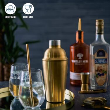 Професійний коктейльний набір Oak & Steel 10 предметів, нержавіюча сталь, золотий – з рецептами для коктейлів та шотов