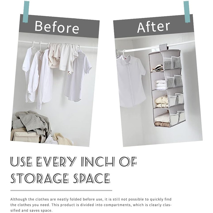 Настінна полиця-органайзер для шафи, сіра, 4 відділення, 12 кишень, 30x22.5x80 см