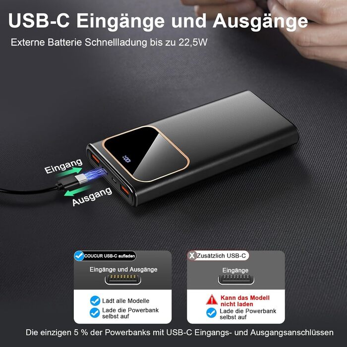 Power Bank 10000mAh з LED-дисплеєм, 22.5W PD3.0/QC4.0, USB-C, чорний