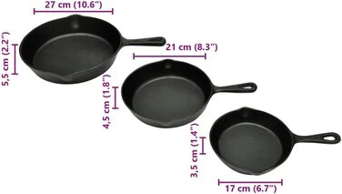 Набір сковорідок для стейків та грилю vidaXL, 3 шт., чавун, 27x27x5,5 см, для барбекю