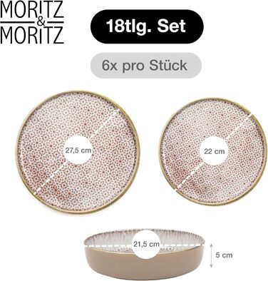 Набір посуду Moritz & Moritz ALHAMBRA на 6 осіб (18 предметів) з високоякісного порцеляну. Сучасний сервіз Mousse, легко миється. Включає 6 тарілок, 6 десертних тарілок та 6 мисок.