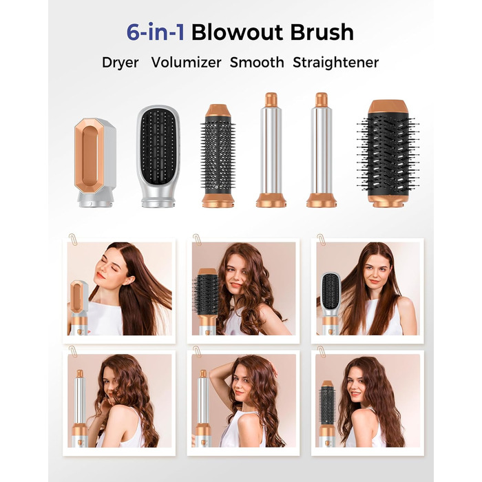 Фен-щітка 6 в 1 Airbrush Pro | Набір для укладки волосся - 1000W, круглі щітки, керлер, фен-щітка, фен, випрямляч | Для всіх типів волосся - блакитний (класичний білий)