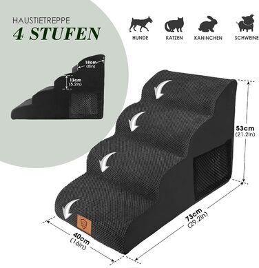 Dog stairs for small dogs, 4 steps pet stairs made of foam with a waterproof cover, detachable dog ramp cat stairs for sofa bed, send 1 lint roller (4-step black dog stairs)