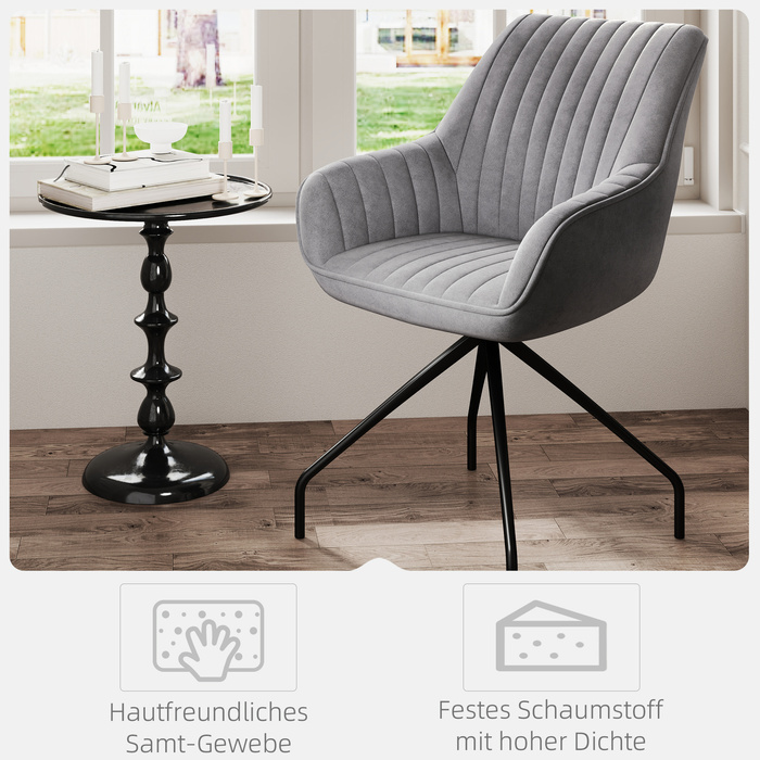 HOMCOM Swivel Lounge Chair with Armrests, Velvet-Look, Swivel Chair with Metal Legs, for Bedroom, Living Room, Dark Grey | Aosom