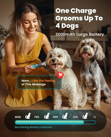 Oneisall 4-in-1 Pet Grooming Kit: Dog & Cat Hair Clippers, Trimmer & Nail Grinder with LED Light - Rechargeable Blue