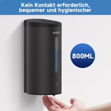 AIKE AK1205 Automatic Soap Dispenser Wall Mount Matte Black, 800ml Commercial Automatic Liquid Soap Dispenser Wall Mounted, 5-Speed Adjustable