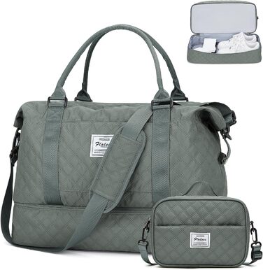 Спортивна сумка для жінок, дорожня сумка-дуffel, фітнес-сумка, дорожня сумка на вихідні з відділенням для взуття та косметичкою, водовідштовхувальна, бежева (E8-армійний зелений)