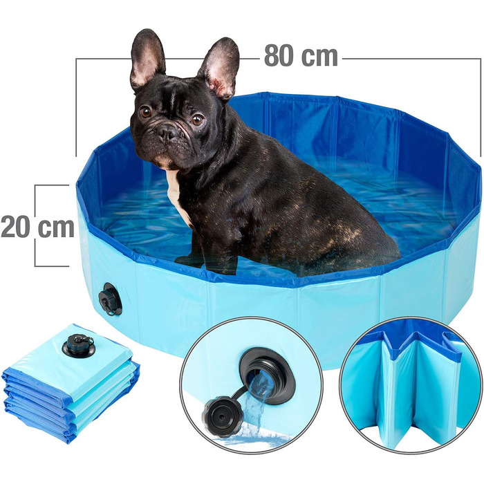 Складаний собачий басейн з неслизьким дном та зливним клапаном, 80 x 20 см